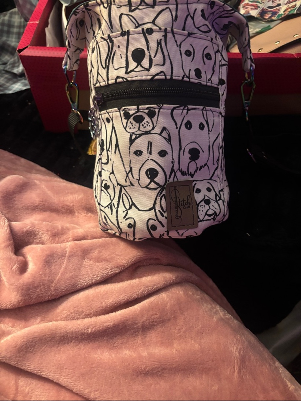 Lesportsac White and Black Dog Print Crossbody Carrier